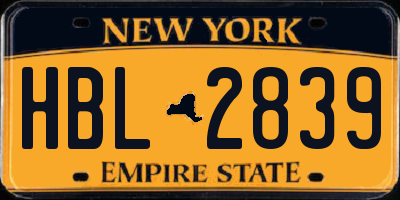 NY license plate HBL2839