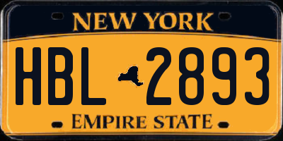 NY license plate HBL2893