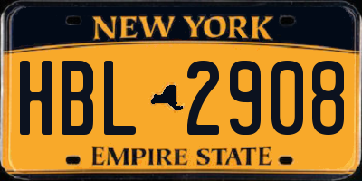NY license plate HBL2908