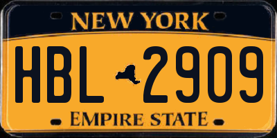NY license plate HBL2909