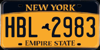 NY license plate HBL2983