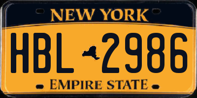 NY license plate HBL2986