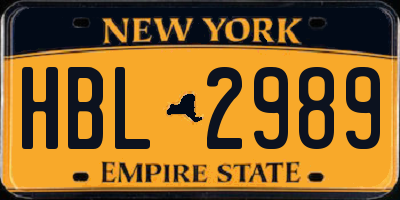 NY license plate HBL2989