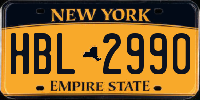 NY license plate HBL2990