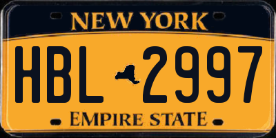 NY license plate HBL2997