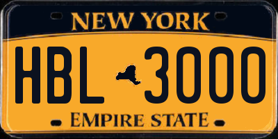 NY license plate HBL3000