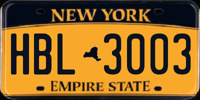 NY license plate HBL3003