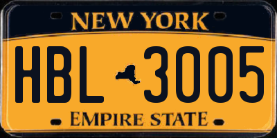 NY license plate HBL3005