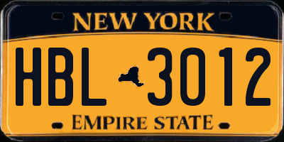 NY license plate HBL3012