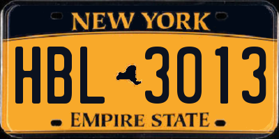 NY license plate HBL3013