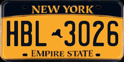 NY license plate HBL3026