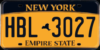 NY license plate HBL3027