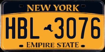 NY license plate HBL3076