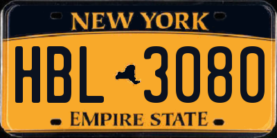 NY license plate HBL3080