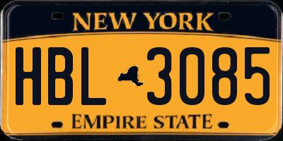 NY license plate HBL3085