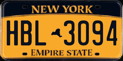 NY license plate HBL3094