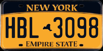 NY license plate HBL3098
