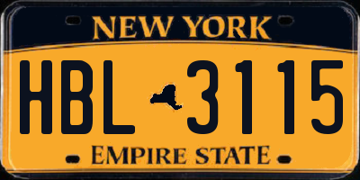 NY license plate HBL3115
