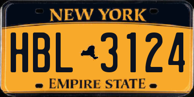 NY license plate HBL3124