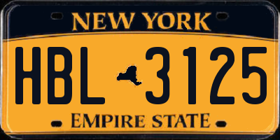 NY license plate HBL3125