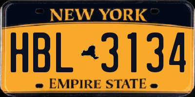 NY license plate HBL3134