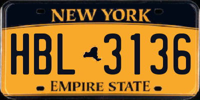 NY license plate HBL3136