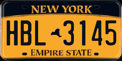NY license plate HBL3145