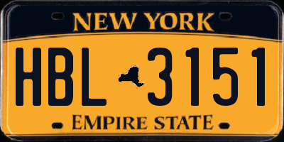 NY license plate HBL3151