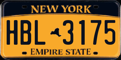 NY license plate HBL3175