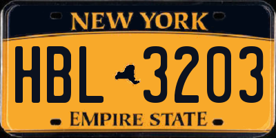 NY license plate HBL3203