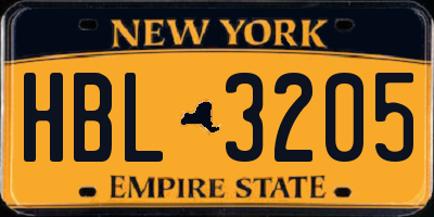 NY license plate HBL3205