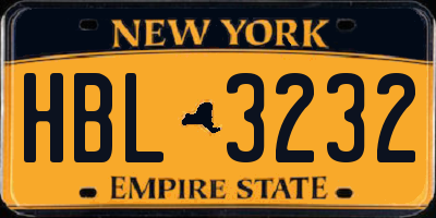 NY license plate HBL3232