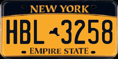 NY license plate HBL3258