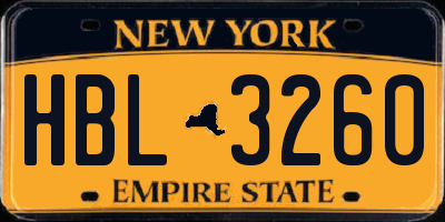 NY license plate HBL3260