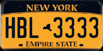 NY license plate HBL3333