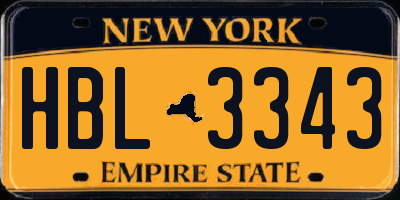 NY license plate HBL3343