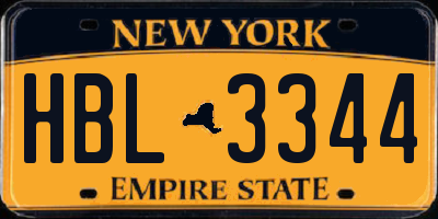 NY license plate HBL3344