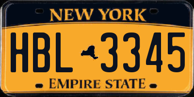 NY license plate HBL3345