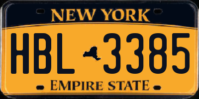 NY license plate HBL3385
