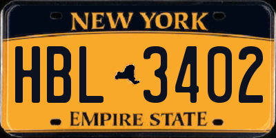 NY license plate HBL3402