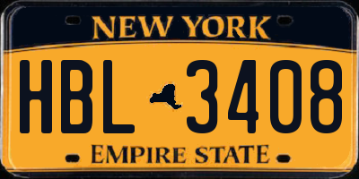 NY license plate HBL3408