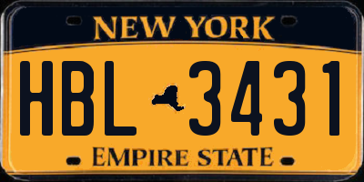 NY license plate HBL3431