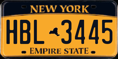 NY license plate HBL3445