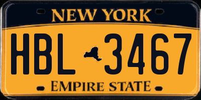 NY license plate HBL3467