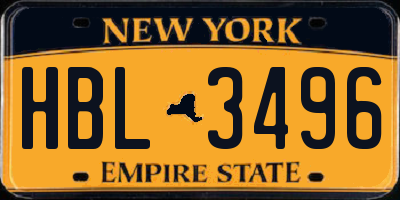 NY license plate HBL3496