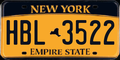 NY license plate HBL3522
