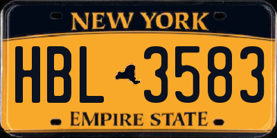NY license plate HBL3583