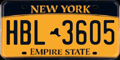NY license plate HBL3605