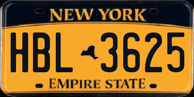 NY license plate HBL3625