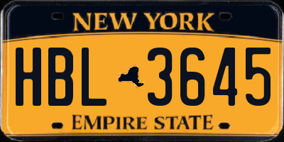 NY license plate HBL3645